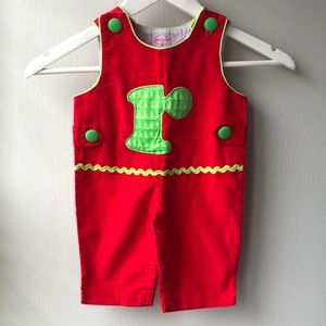 Sleeves MudPie red holiday overalls